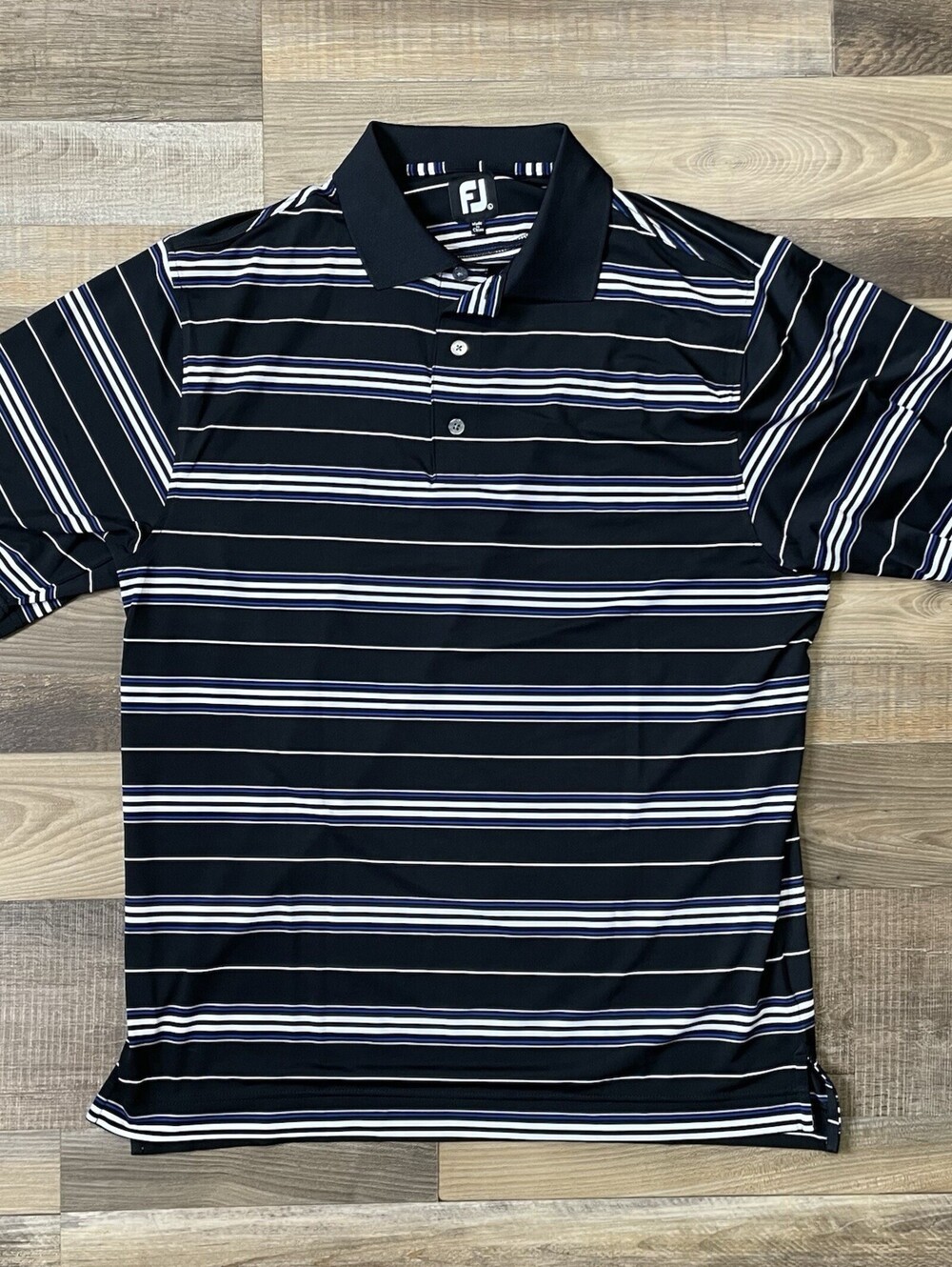 FootJoy Polo Performance FJ Blue Black & White Striped Men’s Size L
